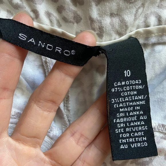 SANDRO cotton leopard cheetah print grey  white shorts sz 10 - Picture 6 of 10